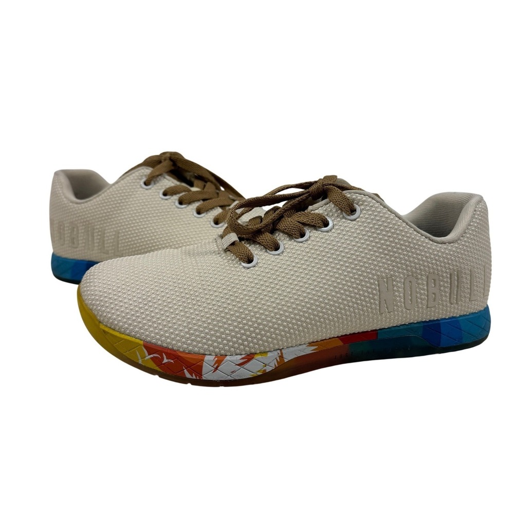 NOBULL Trainer Low‎ Top Shoes Canvas White Rainbow Sole Men's 7 Women's 8.5